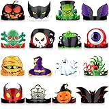 Woanger 32 Pcs Halloween Party Headband with Stretchable Strings Adjustable Ghost Pumpkin Crown Headwear for Kids Paper Hats Halloween Headband Decorations Cosplay Props Party Supplies