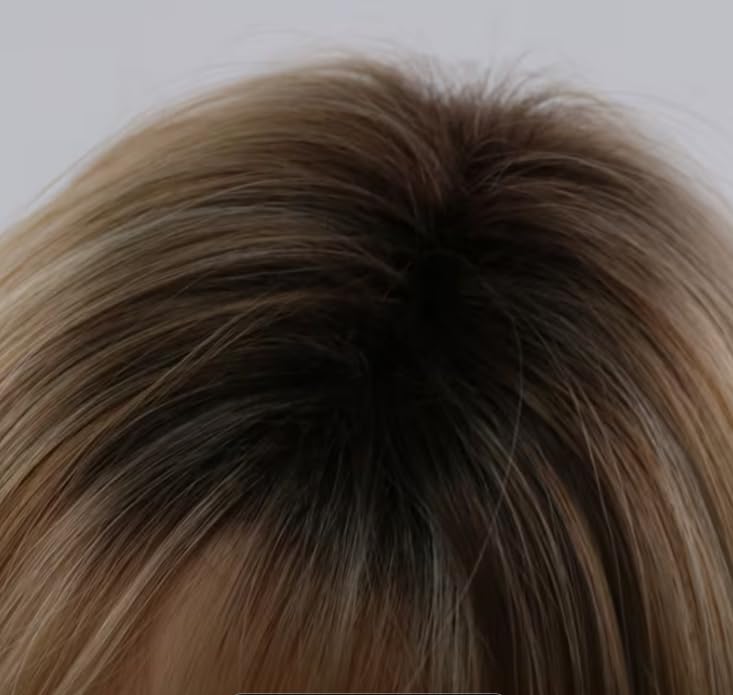 Image of 12-inch Layered Blonde Bob Wigs for White Women with Bangs, Straight Short Hair Wig, Synthetic Ombre Blonde Highlight Bobo Natural Daily Party Wig (Blonde)