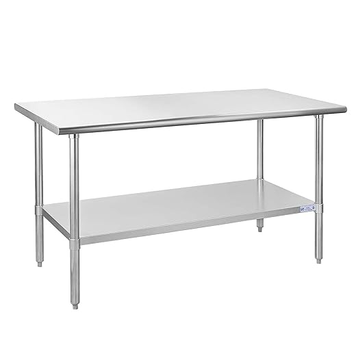 Hally Stainless Steel Table for Prep & Work 30 x 60 Inches, NSF Commercial Heavy Duty Table with Undershelf and Galvanized Legs for Restaurant, Home and Hotel