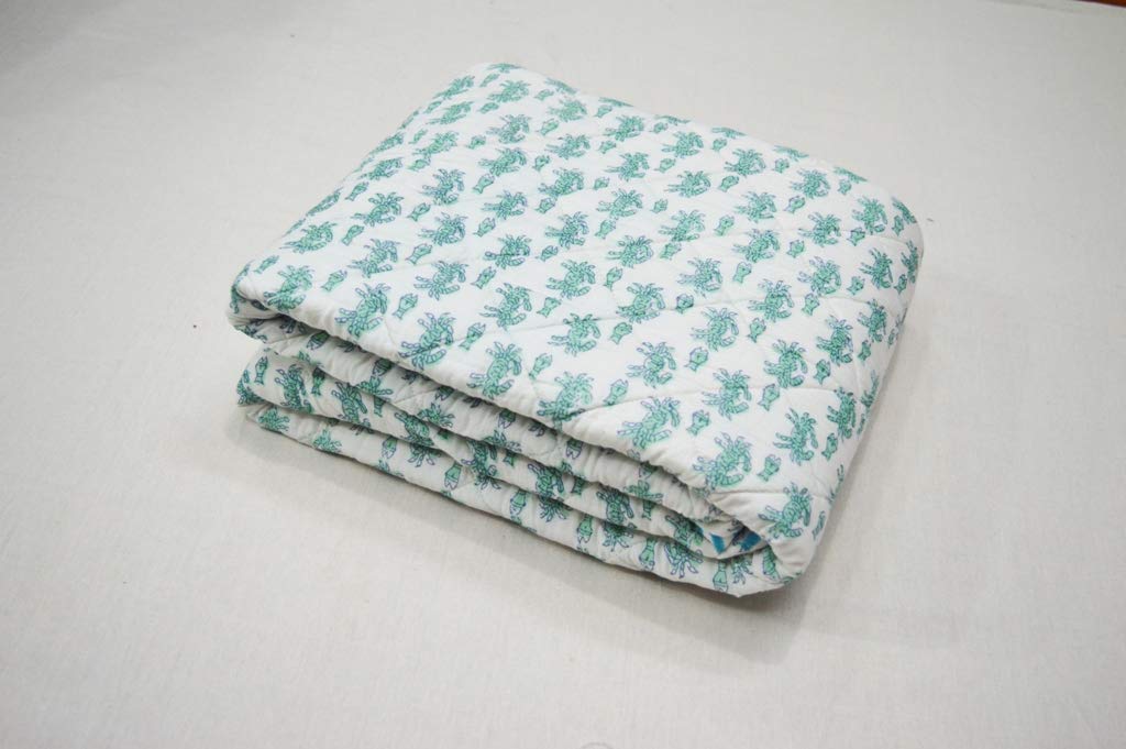 Baby Quilt Indian Indigo Patchwork Print Blanket Unisex Baby Bedding Art Quilt