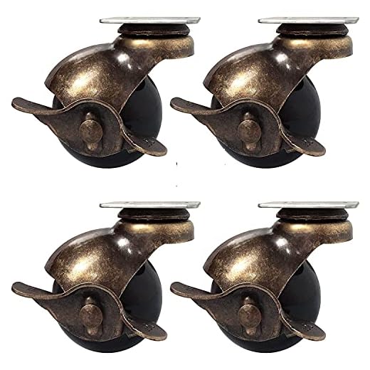 4 st antika möbelhjul, 5 cm kulplatta hjul med broms, vintage svängbara hjul med toppmonteringsplatta för soffa stol skåp möbler bänk。