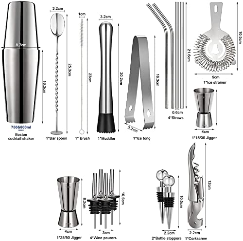 Chulovs Cocktail Shaker Set, 20 Stück Boston Barkeeper Set aus Edelstahl mit Acrylständer, professionelle Barwerkzeuge… - Image 3