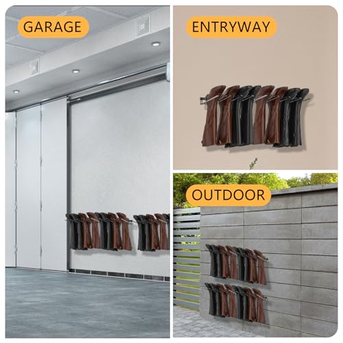 ASelected Wandmontierter Gummistiefelständer für 4 Paar, Wathosenaufhänger, Metall-Gummistiefel-Aufbewahrungsregal, Schuhregal, Cowboystiefelhalter für Outdoor, Innenbereich, Eingang, Garage, Schlamm