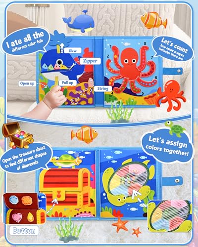 Image of Ocean Busy Board for Toddlers 1-3 - Montessori Learning Toy with Sea Animals & Life Skills, Travel Book for 1 2 3 Year Old Boys Girls, Educational Toddler Toy for Car & Airplane Travel