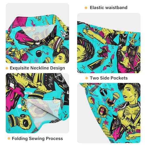 Image of visesunny Funny Boy's 2 Pieces Shirt and Short Set Casual Shirts Short Sleeve Beach Shorts Summer Outfits for 3-10 Years Kids