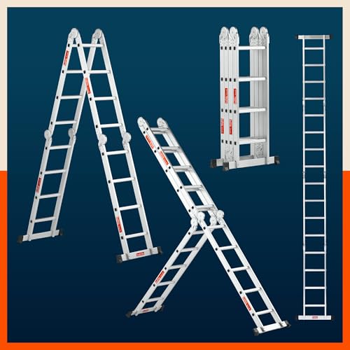Image of Bathla X-Tend 15 Ft Aluminium Multipurpose Foldable Step Ladder | Portable & Compact Folding Design | 150 Kg Load Capacity | 2-Year Warranty | for Home & Industrial Use | (4.5 m 16 Step)
