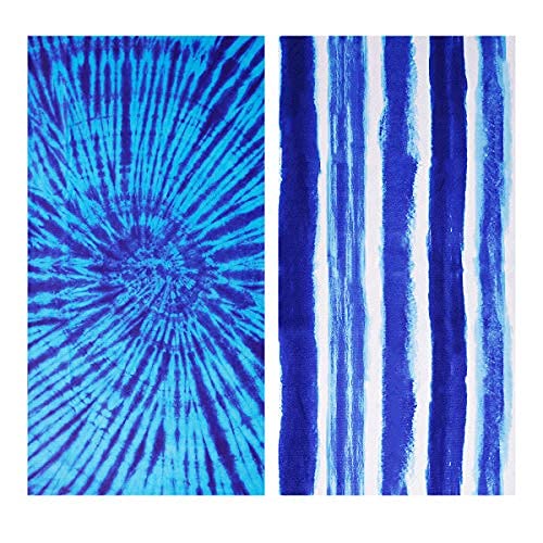 Genovega 2 Packs Beach Towel, 60 x 30 in Stripe Boho Blue Clearance Pool Swim Bath Travel Soft Towels Blanket Bulk for Adult Women Men Cruise Lounge Chair Cover Gift
