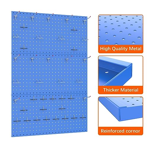 Image of TORACK 3 PCS Metal Pegboard Panels(12x24 inch) for Wall Garage Utility Tools Storage Pegboard for Workbench, Modular Peg Board Tool Organizer Board Kit(Pack of 3, Blue)