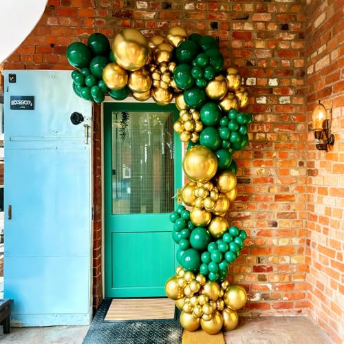 Image of Lukiituke Green and Gold Balloons, 75Pcs Dark Green Balloons | 12in and 5in Latex Balloons for Birthday, Graduation, St.Patrick's Day, Jungle Party Decorations