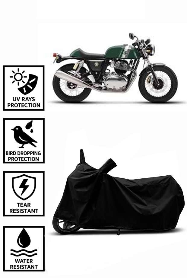 Image of Sheild Heavy Duty Waterproof Scooty & Bike Cover for Royal Enfeild Continantal Gt 650 - UV Resistant, Dustproof & Rain Protection, All-Weather Outdoor Cover for Bikes & Scooty (Black)