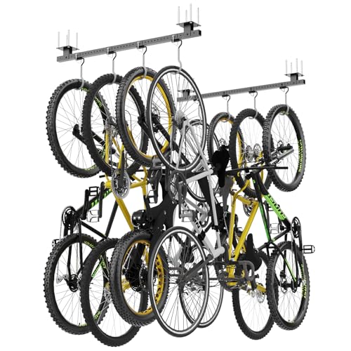 Lezbanz 640Lbs Ceiling Mounted Bike Rack, Bike Storage Rack with 8 Adjustable Hooks, Indoor Metal Bike Rack Hanger Storage, 2pcs Set Bike Racks for Home and Garage, Up to 8 Bikes