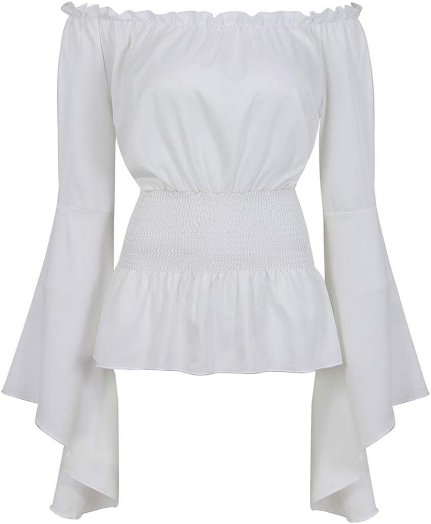 Womens Victorian Long Sleeve Boho Blouse Top Plus Size Renaissance Shirt Gothic Ruffle Pirate Skirt Cosplay Costumes