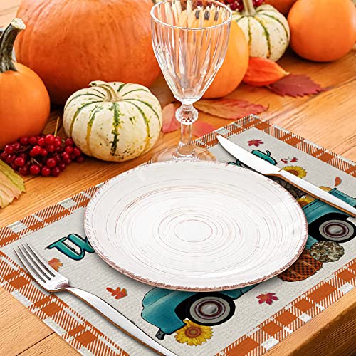 Thanksgiving Placemats 12 X 16 Inch Turkey Truck Pumpkin Thanksgiving Buffalo Plaid Linen Dining Table Placemats Holiday Reunion Home Kitchen Dining Room Table Decor Set Of 4 #TOP3