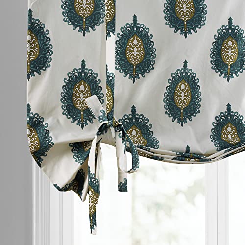 Image of HPD Half Price Drapes Room Darkening Tie Up Curtains 46 X 63 Inch Mayan Printed Cotton Window Roll Up Balloon Curtain for Living Room, Kitchen PRTW-TUD02-63 (1 Panel), Mayan Teal