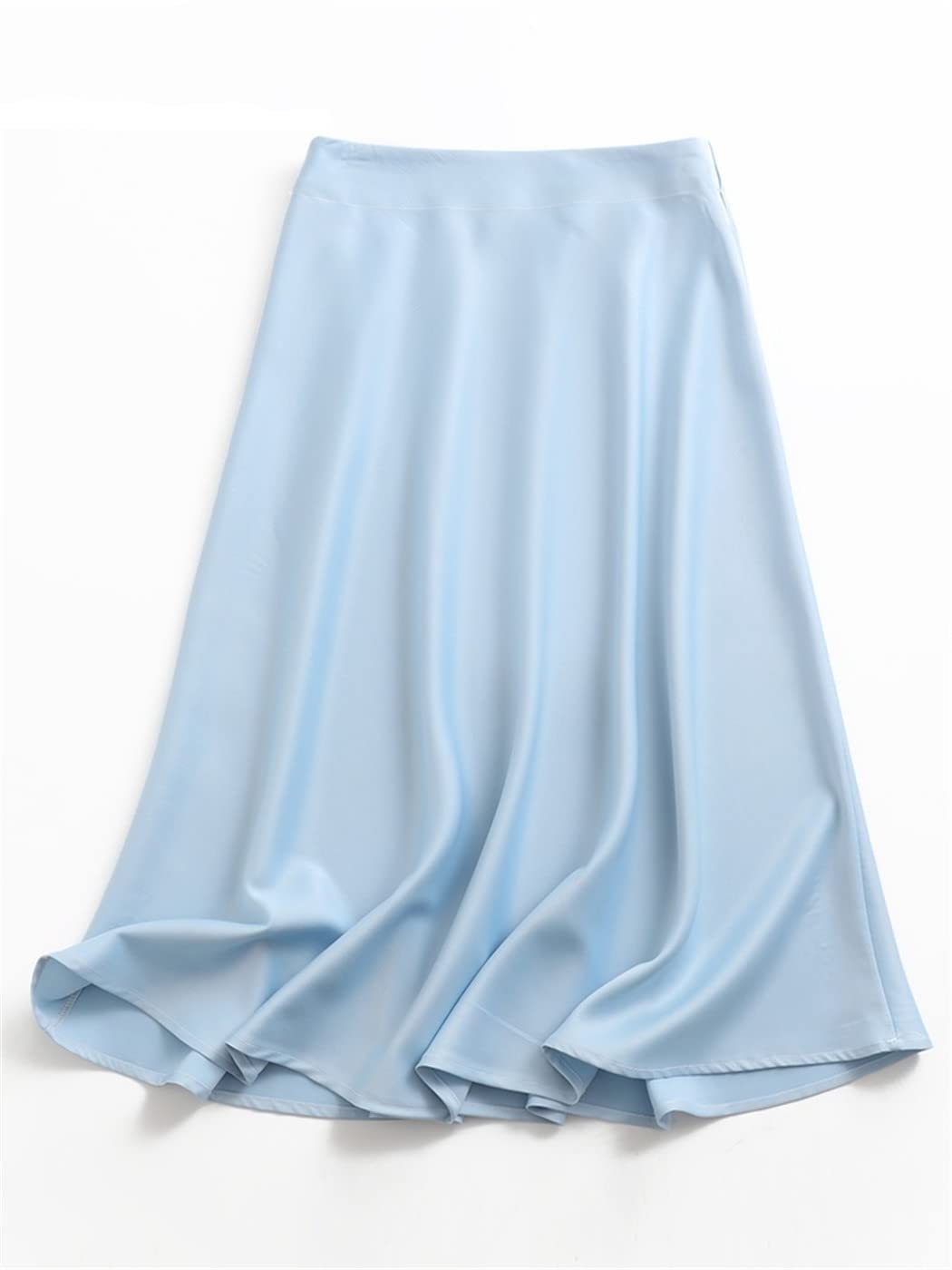 Jupe midi en satin solide avec fermeture éclair latérale pour femme