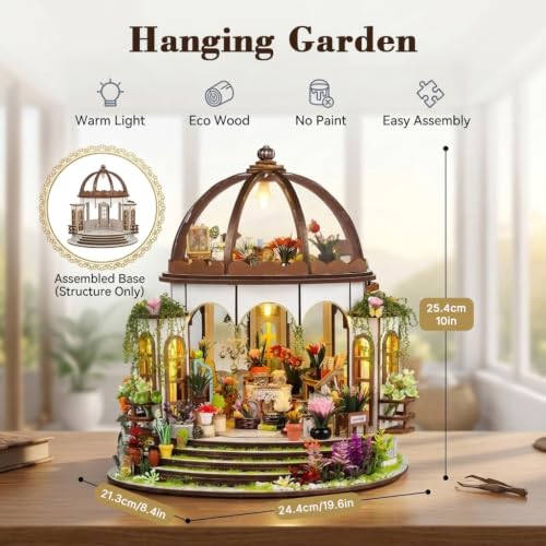 Image of PATPAT DIY Craft Kits Doll House Hanging Garden DIY Miniature House Kit with LED Light, Wooden Dollhouse for Girls for Adults and Beginners, Kids Craft Items Ideal Gift for Family and Friends