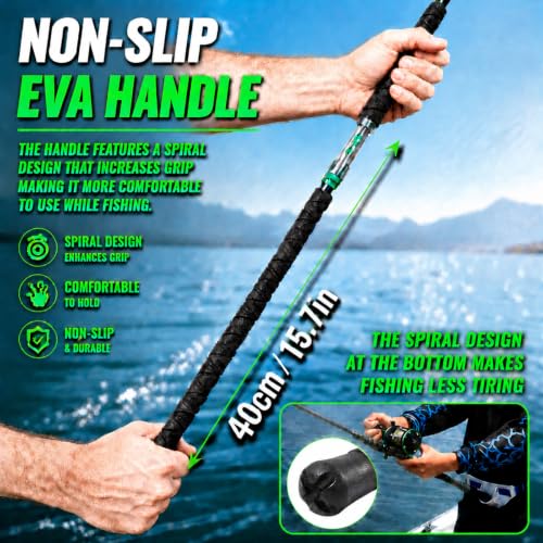 KingKatch Catfish Fishing Rod Caña para Pesca de Bagre con Brillo Activado por Sol, Mango Antideslizante, Guías de Acero Inoxidable, Asiento para Carrete de Aluminio miniatura 7