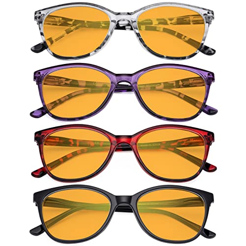 Image of Eyekepper 4 Pack Oversized Blue Light Filter Glasses - Cat Eye Design Computer Reading Glasses for Women Anti Screen Glare Blocking Digital Blue Rays Orange Tinted +1.25