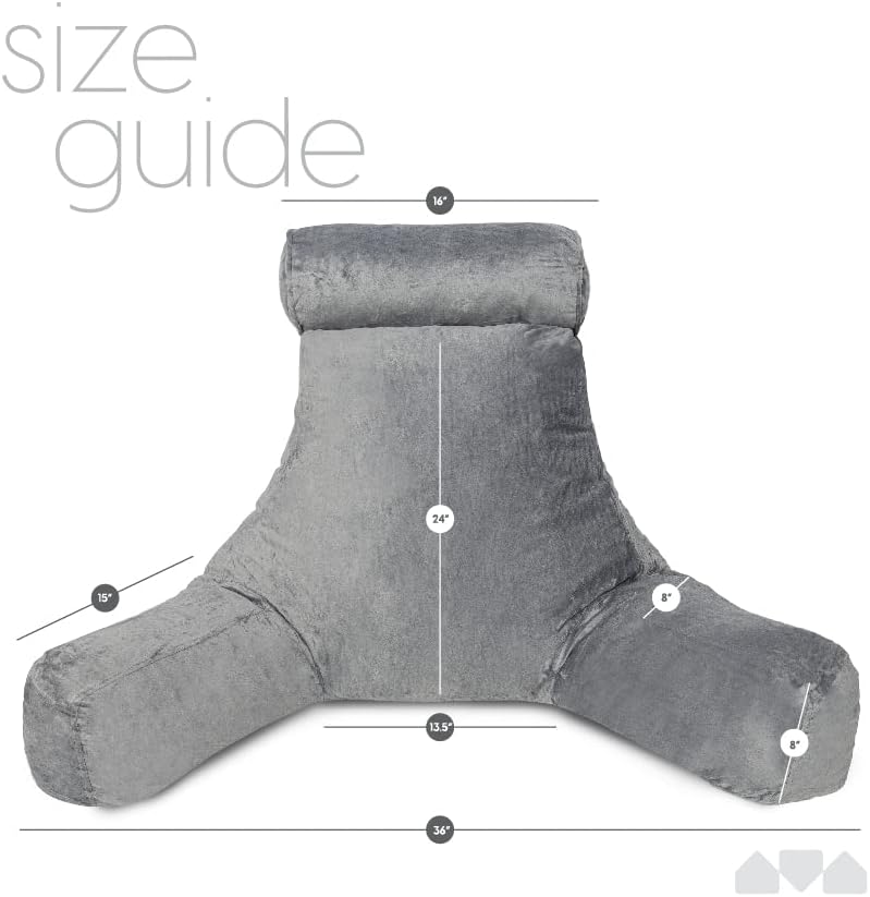 Milliard Extra Large Reading Pillow with Shredded Memory Foam, Wedge Back Rest Pillow for Sitting in Bed with Removable Velour Cover –24x18 inches (Grey)