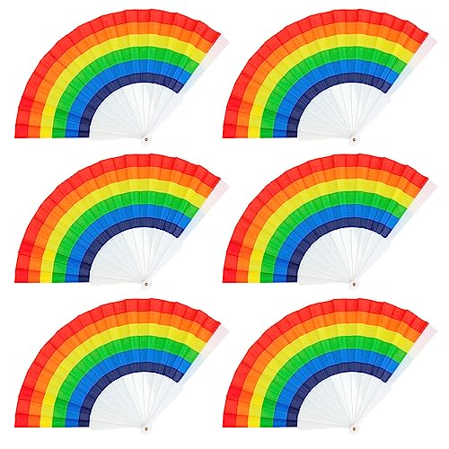 Boland 44638 - Fächer Pride, 6 Stück, Faltfächer, Regenbogen, LGBTQ, Progress, Kostüm Zubehör, Mottoparty