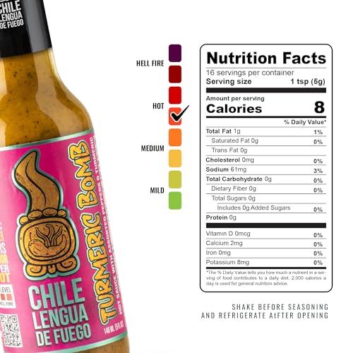 Image of Chile Lengua de Fuego Turmeric Bomb - Golden Turmeric & Scotch Bonnet Hot Sauce, Earthy & Bold, Small Batch, 5 oz Bottle (Pack of 3)