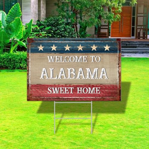 Welcome to Alabama Sweet Home Decor Yard Signs with Stakes Alabama State Yard Sign Lawn Sign Two Sided Print Fade Resistant Ink with Metal Stake Indoor Or Outdoor Use 12x18 Inch
