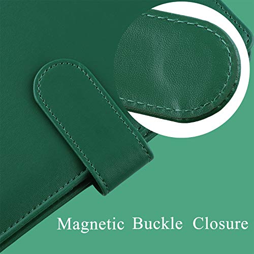 Antner A6 Pu Leather Notebook Binder Refillable 6 Ring Binder For A6 Filler Paper, Loose Leaf Personal Planner Binder Cover With Magnetic Buckle Closure, Dark Green #TOP2