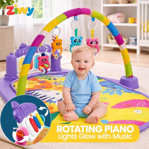 Image of Purple Play Gym for Babies 0 to 18 Months | Play Mat with Baby Hanging Toys for Newborn | Baby Mats for Floor | Baby Products All New Born Combo| New Born Baby Essentials & Gifts