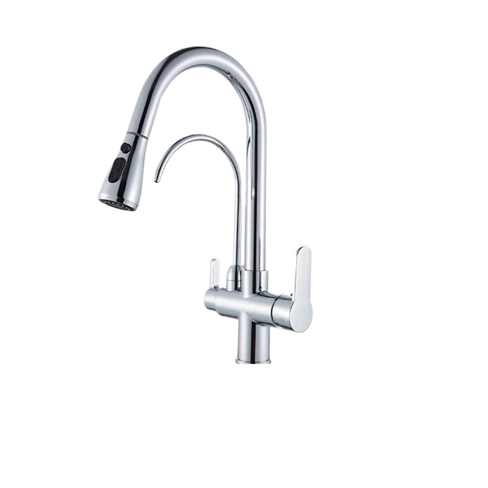 Purification Kitchen Sink Faucet Purified Water Hot and Cold Water Faucets Black Golden Deck Mounted Dual Handle Mixer Tap(Chrome A)