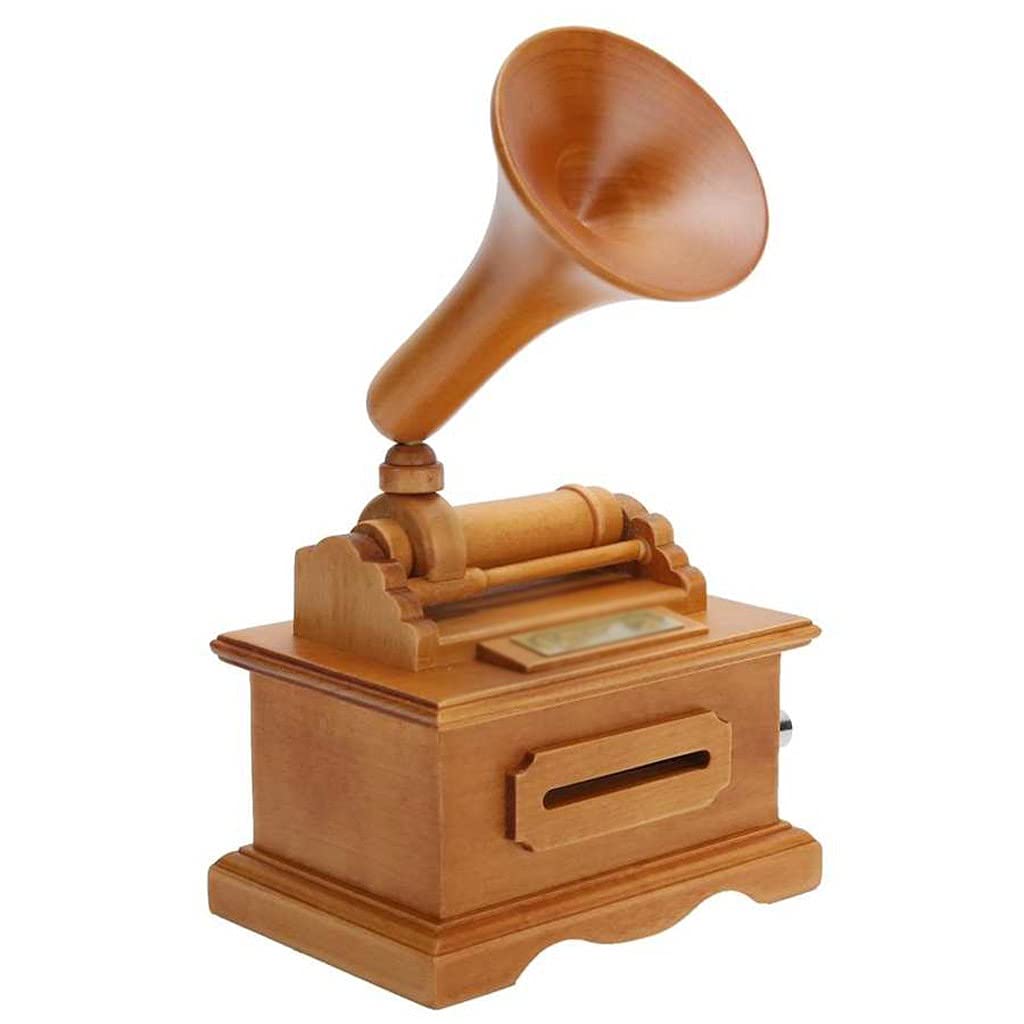 DFHEsdfD Musical jewellery box, Wooden Eight-Tone Gramophone Eight-Note Phonograph Antique Music Pattern Box