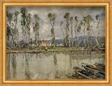  Kunstdruck The Marne Eliseu Meifren FluÃŸ Francia árboles barcos barcos iglesia B A3 01655 enmarcados