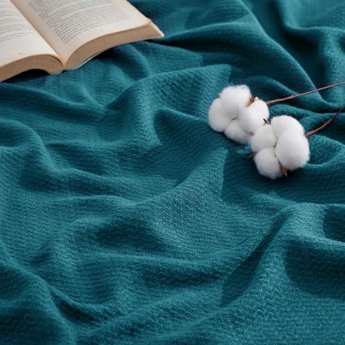 Image of Bedsure 100% Cotton Blanket, Herringbone Weave, King, Teal
