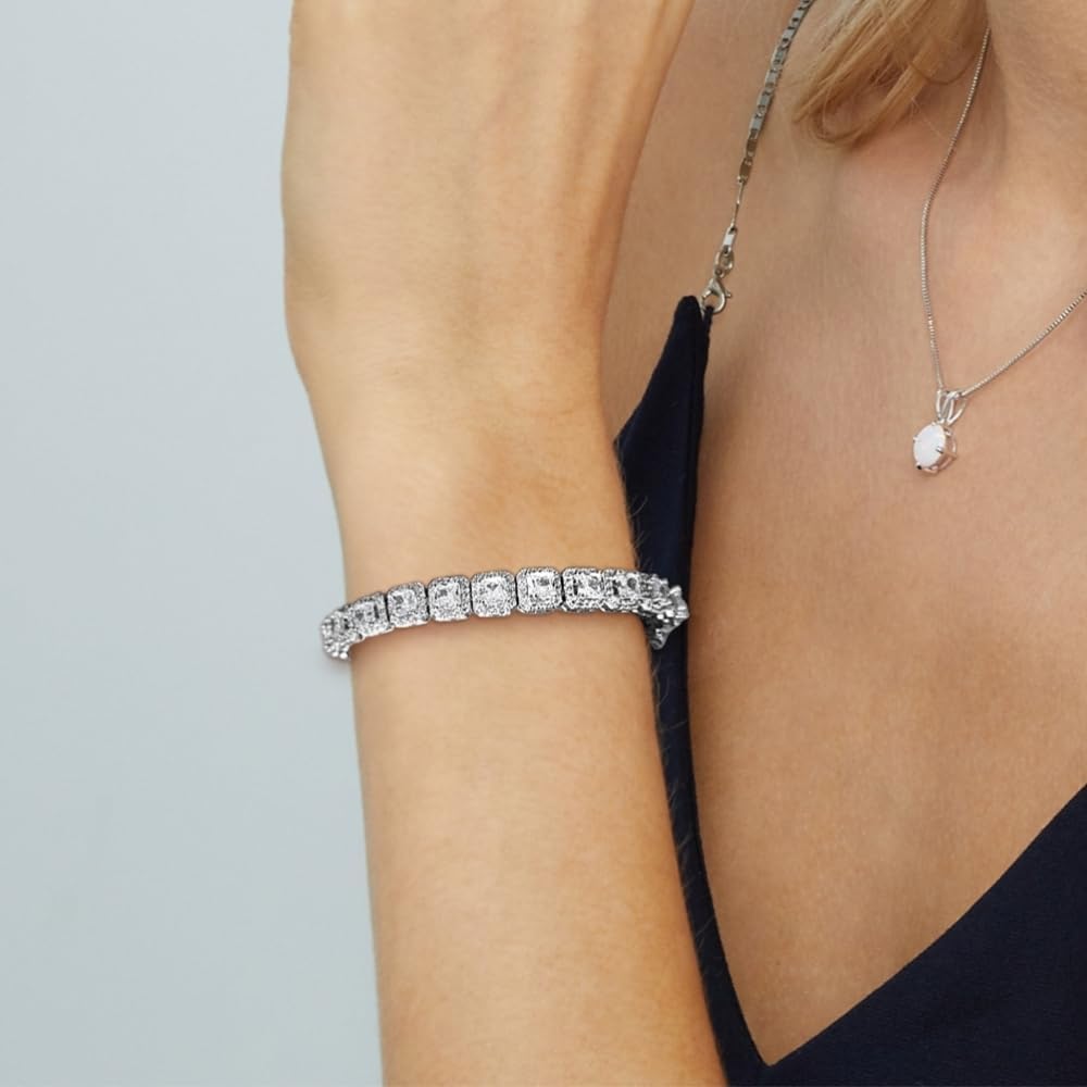 Gemsme 18K White Gold Plated Cubic Zirconia Tennis Necklace/Bracelet/Stud Earrings Set for Women Men