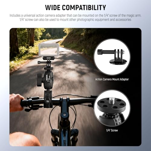 NEEWER Super Clamp Action Camera Mount with 360° Dual Ball Heads, Bike/Bicycle/Motorcycle Handlebar Holder Compatible with iPhone Insta360 DJI OSMO Action GoPro Hero for POV Video Recording, CA162 by NEEWER - Image 2