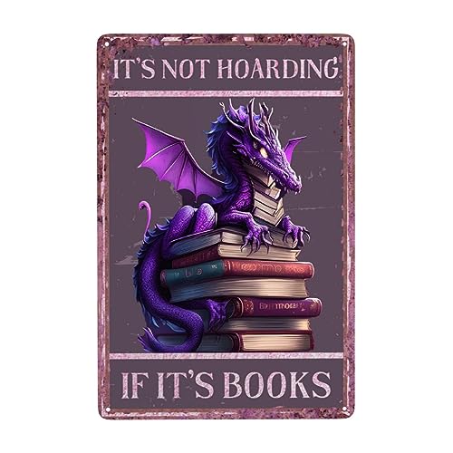 Yuejher Metal Poster It's Not Hoarding If It's Books Purple Dragon Signs Vintage Tin Sign Retro Purple Dragon Wall Poster 8x12in