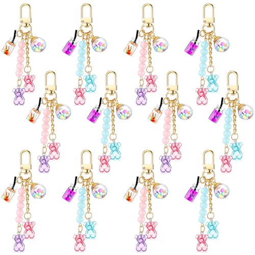 Ecally 12 Cute Resin Bear Keychain Macaron Bear Keychains Candy Pendant Jewelry Gift Bag Key Ring Accessories for Girl Women (Blue Pink Purple Pink)