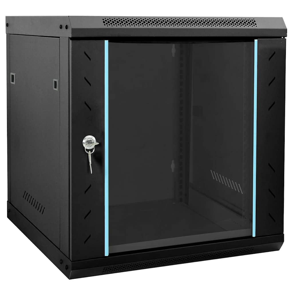 Armadio di rete in acciaio con vano portaoggetti, nero, 53 x 60 x 60 cm, per server domestici, NAS, file server e dispositivi di rete in ufficio e a casa, sistema di archiviazione sicuro con