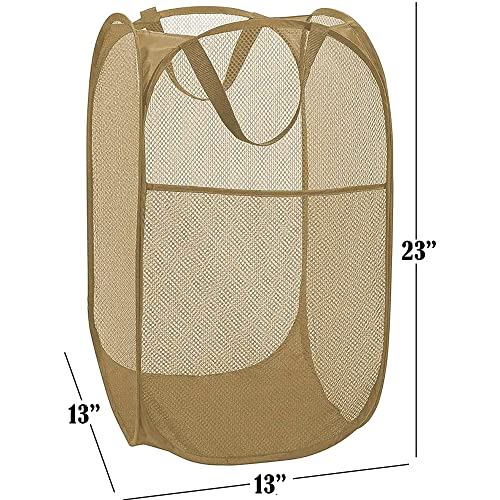 Image of BATTOO Deluxe Strong Mesh Pop up Laundry Hamper Basket with Side Pocket for Laundry Room, Bathroom, Kids Room, College Dorm or Travel Beige