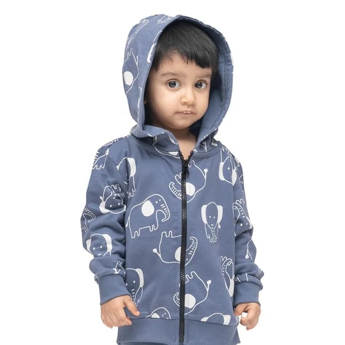 Real Basics Kids Cotton Fleece Full Sleeve Set of 2 Hoodie Sweatshirts for Boys & Girls (WHT-HAATHI_GRNzipBOSS-612M) 4