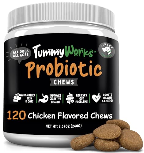 TummyWorks Probiotic 120 Soft Chews for Dogs All Ages - Supports Digestive Health, Relieves Diarrhea, Constipation, Good for Itching, Allergies, Yeast Infections. Added Digestive Enzymes, Made in USA