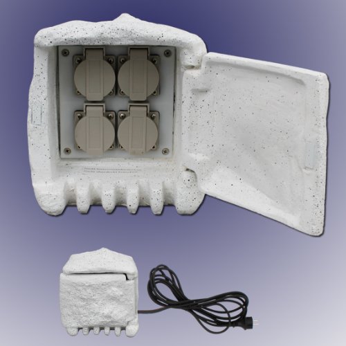 TG-STD4 4-fach IP44 Steckdosenstein Stein Optik für Ihren Garten Steckdosen für Außen inkl.5m Zuleitung