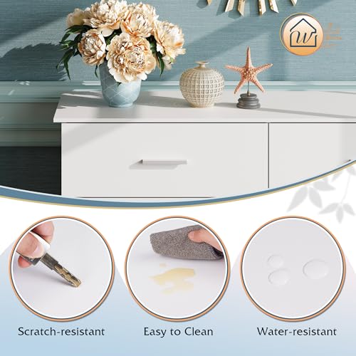 WLIVE White Dresser with 6 Drawers, Wide Wood Chest of Drawers for Bedroom, Large White Storage Tower Unit, Modern Minimalist Closet Store Organizer for Living Room, Hallway