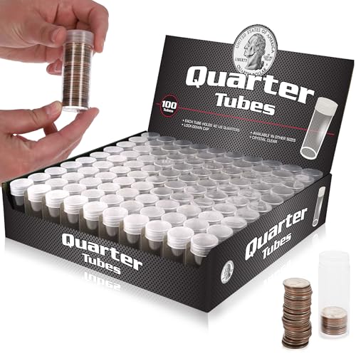 BCW Quarter Coin Storage Tubes - 100 Pack | Archival Quality Plastic Coin Holders Screw-On Caps | Long-Term Coin Storage