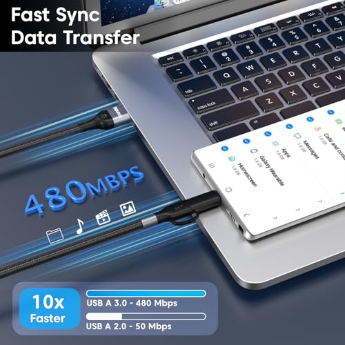 Image of Sounce 4-in-1 Fast Charging Cable USB-A to Type-C & Lightning, 60W /3A PD Power Delivery, 480Mbps Data Transfer, Swappable Charging Heads, Universal Multi-Device Compatibility Black (1.5m)