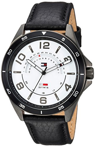 Tommy Hilfiger Men's Casual Sport Stainless Steel Quartz Watch with Leather Strap, Black