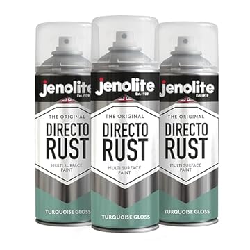 JENOLITE Directorust Gloss Spray Paint | Turquoise Blue | 3 x 400ml | Direct To Rust | Multi Surface Gloss Spray Paint For Wood, Metal, Plastic, Ceramic | RAL 6024