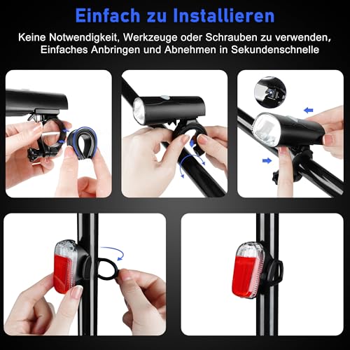 LED Fahrradlicht Set Fahrradlampe STVZO Zugelassen Fahrradbeleuchtung Fahrrad Licht USB-Aufladung und Wasserdicht, FahrradLicht Set mit Frontlichter und Rücklicht für Kinder und Erwachsene