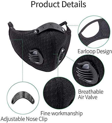 NBDIB 4 Pack Black Unisex Adjustable Reusable Washable Sport Mask with 8 Carbon Filters and 8 Breathing Valves,Face Cover for Adult Bicycle Cycling Riding Outdoor