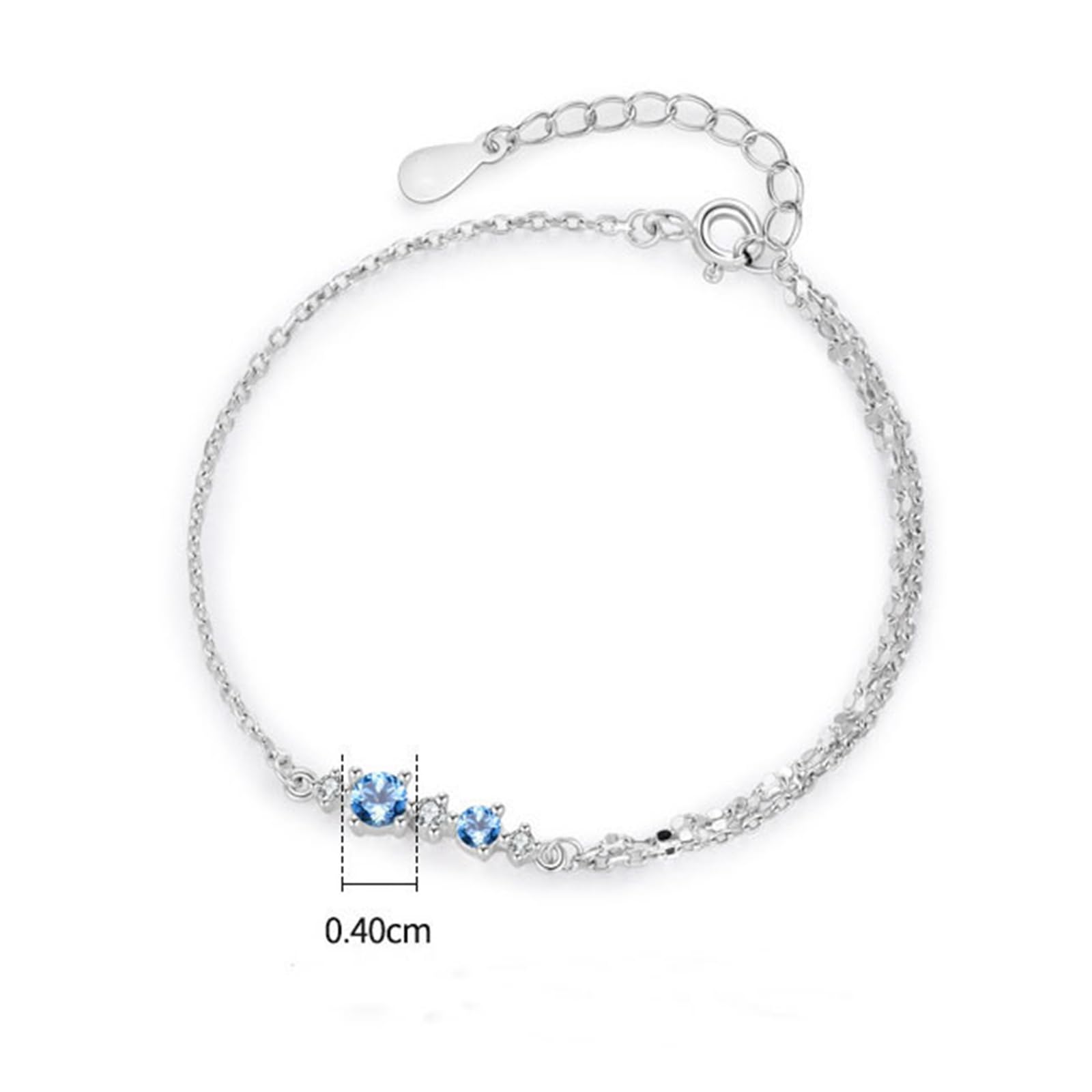 Pulsera simple de piedra azul de topacio para mujer con topacio y moissanita de 0,35 quilates, pulsera de piedra natal para ella, oro blanco de 9 K/14 K/18 quilates/PT950
