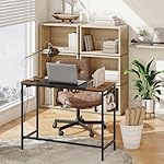 HOOBRO Computer Desk, Home Office Desk with Power Outlet, Modern Study Writing Desk with 3 Hooks for Study Room, Home Office, Sturdy and Stable, Easy to Assemble, Rustic Brown and Black BF41UDN01 - Image 4
